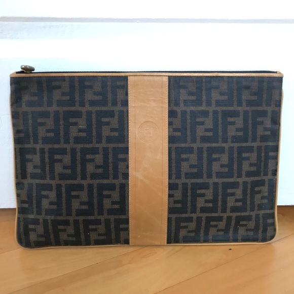 Fendi Handbags - FENDI Vintage Signature Canvas Large Flat Clutch